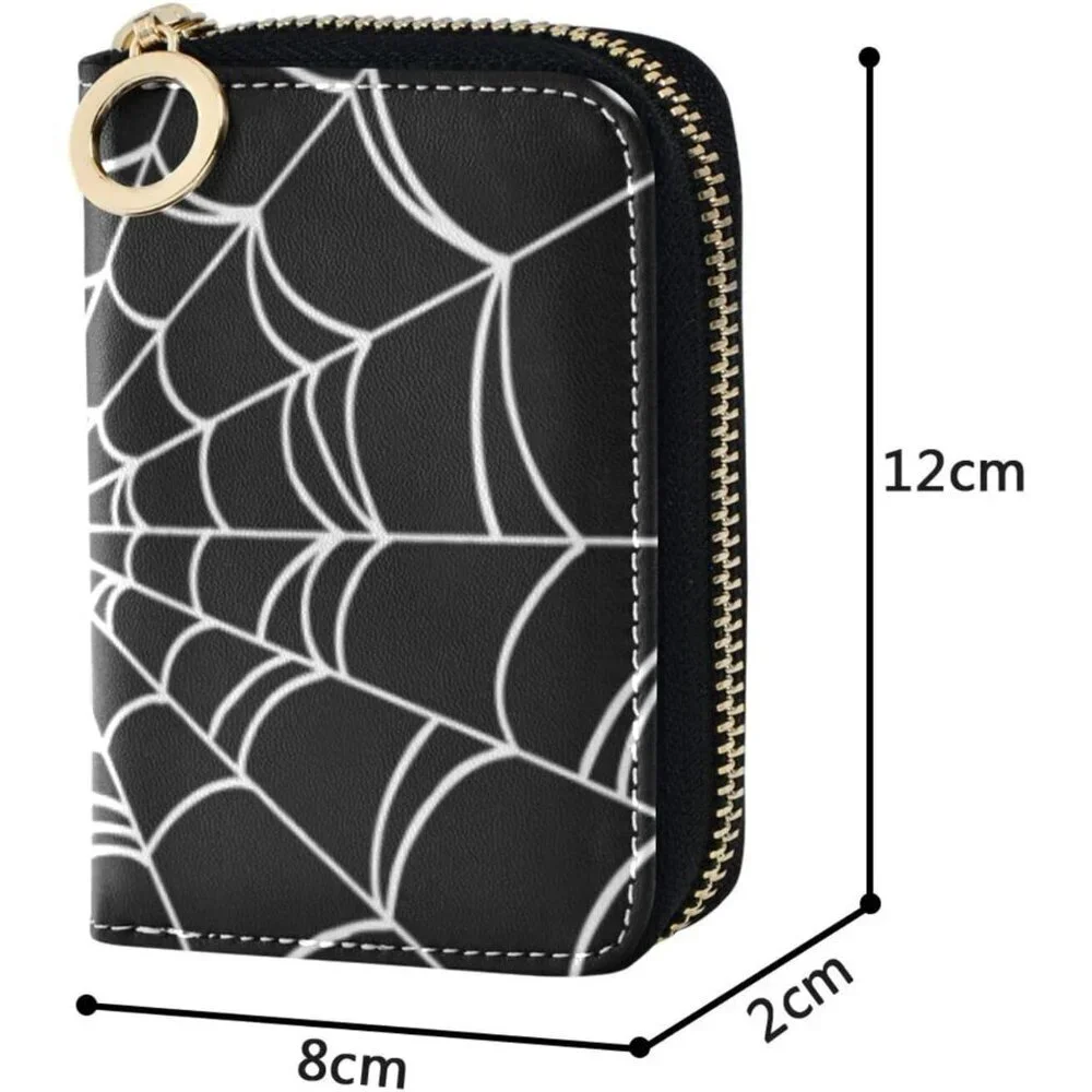 Women's Spider Web Leather Zipper Card Case Accordion Credit Card Holder Wallet